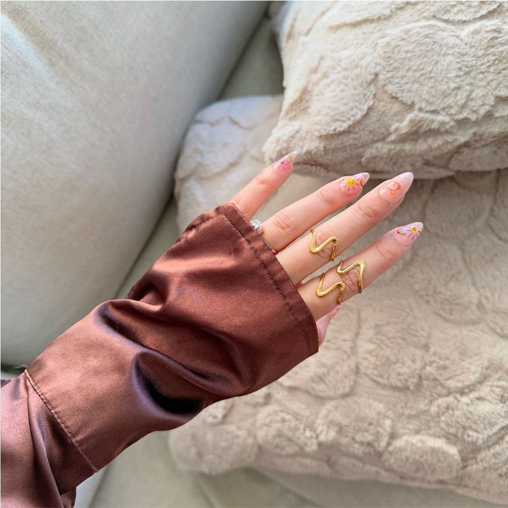 18k Gold Plated Minimalist Wave Cuff Ring | Dainty Adjustable Statement Ring